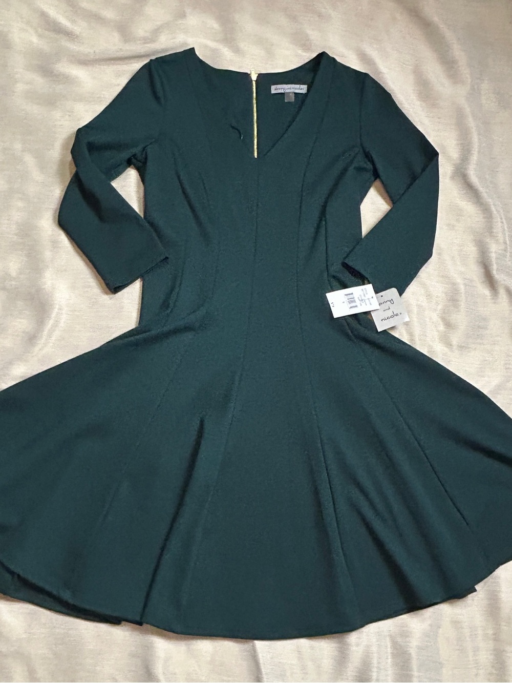 Women's Deep Green Fit-and-Flare Dress with back Zip Danny And Nicole.